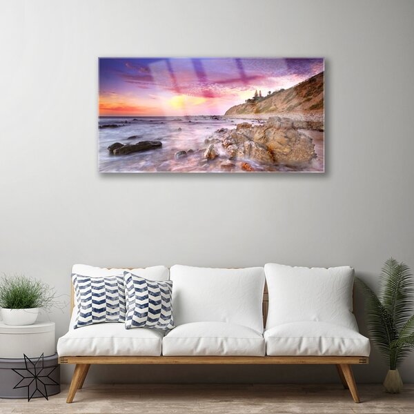 Quadro in vetro Paesaggio di pietre marine 100x50 cm 2 appendini