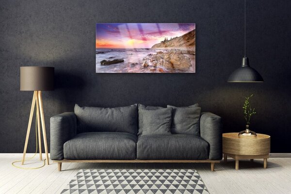 Quadro in vetro Paesaggio di pietre marine 100x50 cm 2 appendini