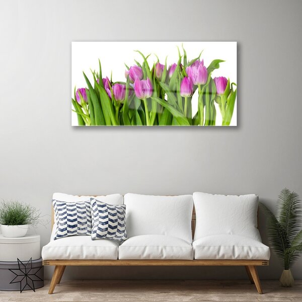Quadro in vetro Tulipani Fiori Pianta 100x50 cm 2 appendini