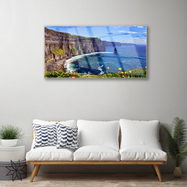 Quadro in vetro Bay of Rocks Paesaggio marino 100x50 cm 2 appendini