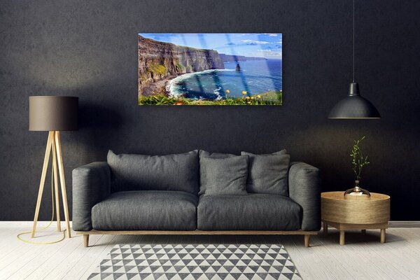 Quadro in vetro Bay of Rocks Paesaggio marino 100x50 cm 2 appendini