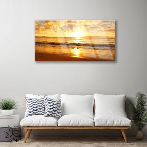Quadro in vetro Paesaggio del sole del mare 100x50 cm 2 appendini
