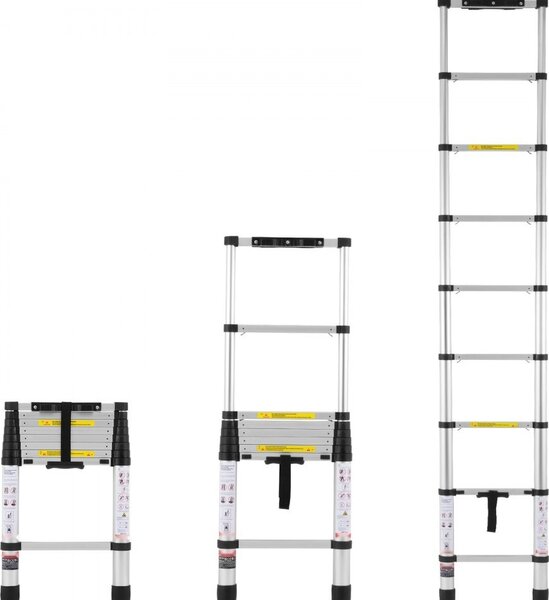 Scala telescopica da 2,6 metri - Rientro con un solo pulsante - Portata di 170 KG - Design robusto - Ideale per uso interno ed esterno