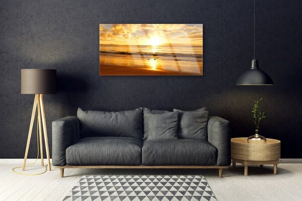 Quadro in vetro Paesaggio del sole del mare 100x50 cm 2 appendini