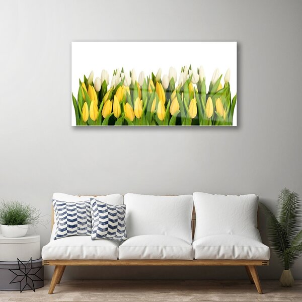 Quadro di vetro Tulipani Fiori Pianta 100x50 cm 2 appendini