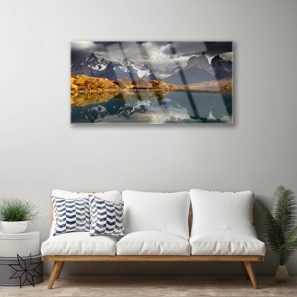 Quadro vetro Paesaggio del lago di montagna 100x50 cm 2 appendini