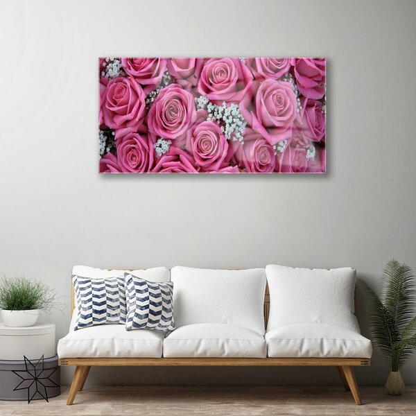 Quadro di vetro Rose Fiori Pianta 100x50 cm 2 appendini