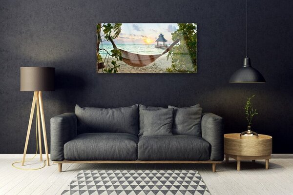 Quadro vetro Spiaggia Amaca Mare Paesaggio 100x50 cm 2 appendini