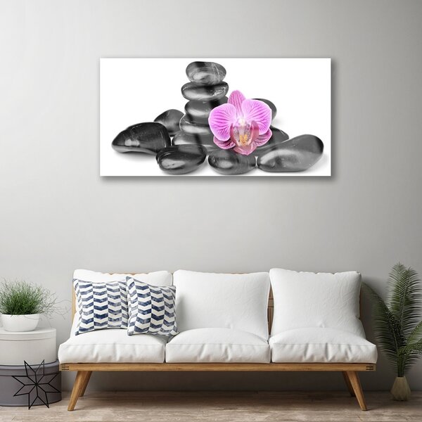 Quadro di vetro Pietre fiorite Arte 100x50 cm 2 appendini