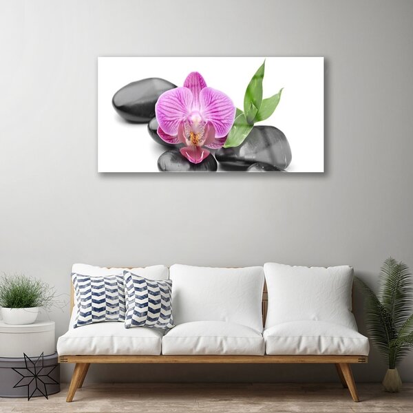 Quadro vetro Pietre di fiori d'arte 100x50 cm 2 appendini