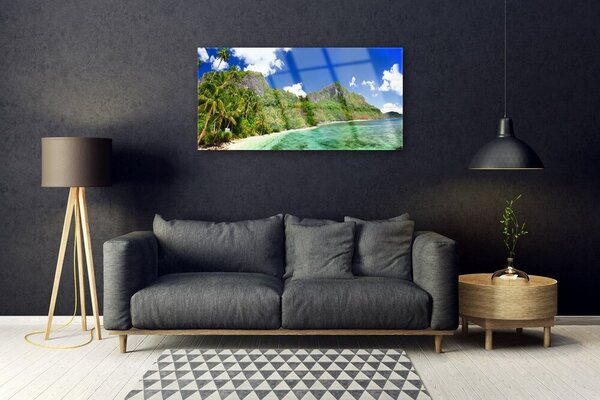 Quadro vetro Spiaggia Montagne Paesaggio 100x50 cm 2 appendini