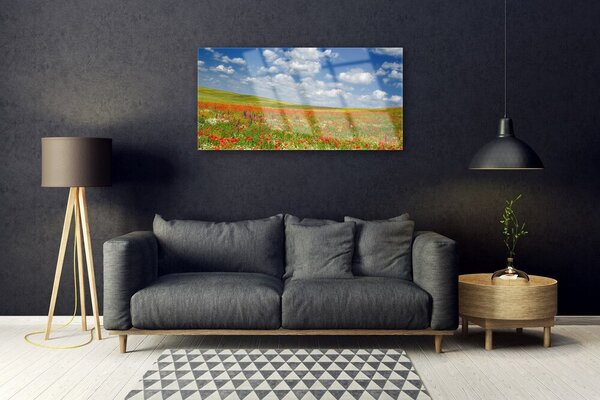 Quadro vetro Prato Fiori Paesaggio 100x50 cm 2 appendini
