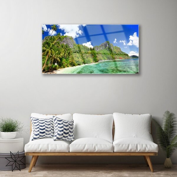 Quadro vetro Spiaggia Montagne Paesaggio 100x50 cm 2 appendini