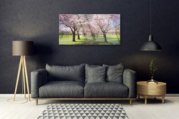 Quadro in vetro Sentiero degli alberi della natura 100x50 cm 2 appendini