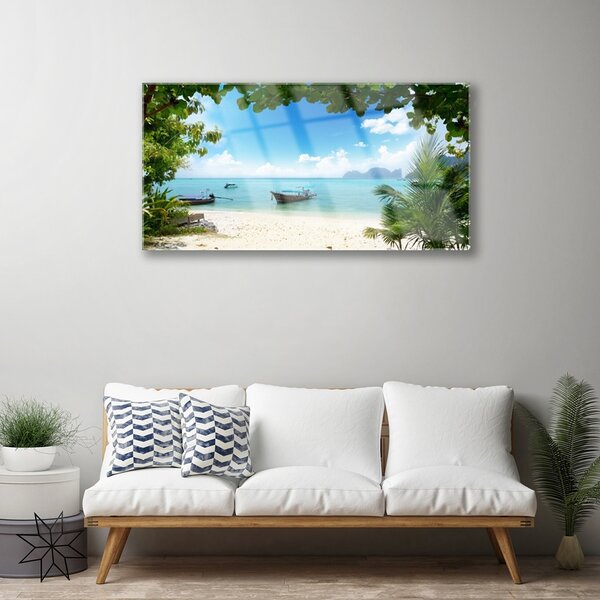 Quadro su vetro Paesaggio di barche da mare 100x50 cm 2 appendini