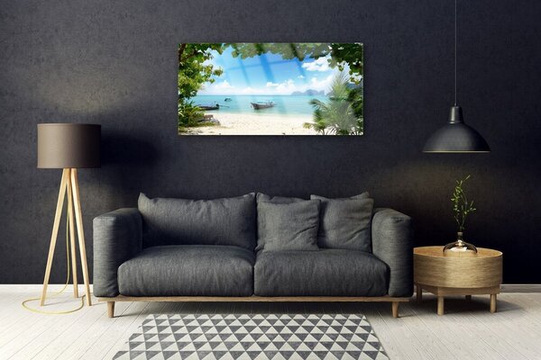 Quadro su vetro Paesaggio di barche da mare 100x50 cm 2 appendini