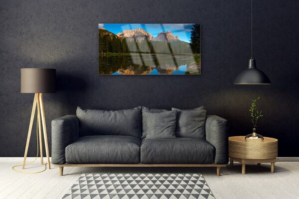 Quadro su vetro Paesaggio del lago della foresta 100x50 cm 2 appendini