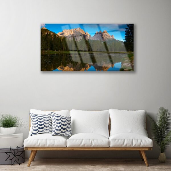 Quadro su vetro Paesaggio del lago della foresta 100x50 cm 2 appendini