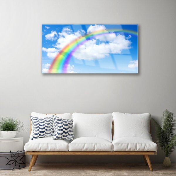 Quadro su vetro Cielo arcobaleno Nuvole Natura 100x50 cm 2 appendini