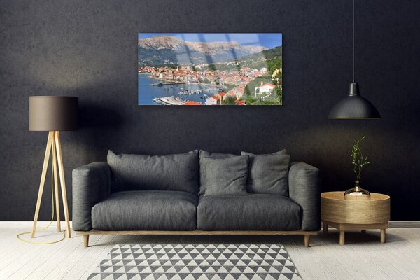 Quadro vetro Città Montagna Mare Paesaggio 100x50 cm 2 appendini