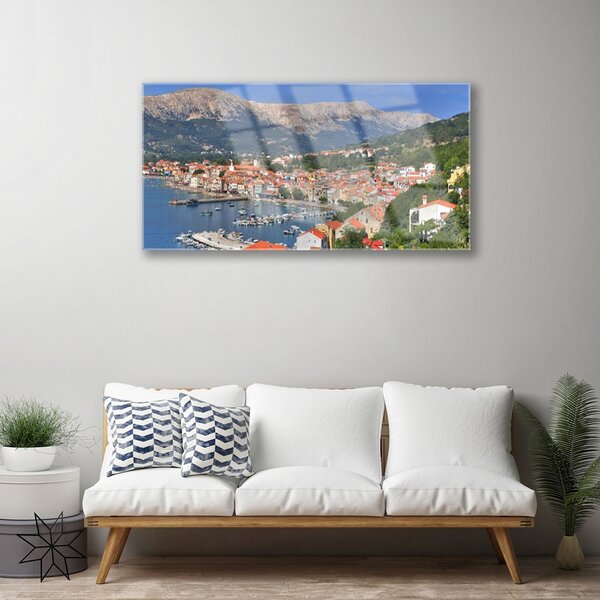 Quadro vetro Città Montagna Mare Paesaggio 100x50 cm 2 appendini