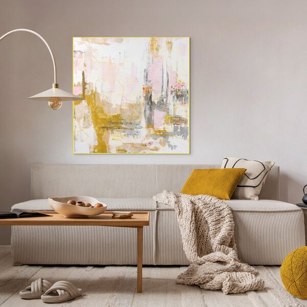 Dipinto stampato/con elementi dipinti a mano con cornice inclusa/dipinto su tela 102x102 cm New Age Yellow – Malerifabrikken