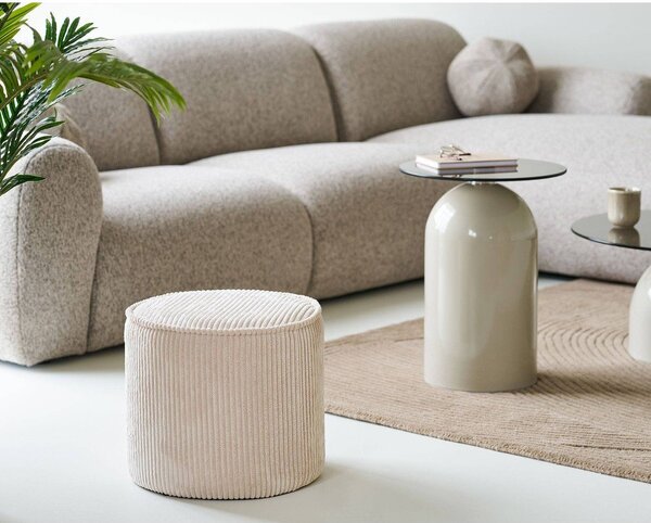 Poggiapiedi beige con rivestimento in velluto a coste Taupo – House Nordic