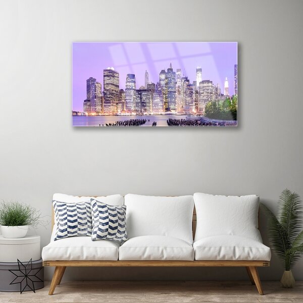 Quadro in vetro Case di città 100x50 cm 2 appendini
