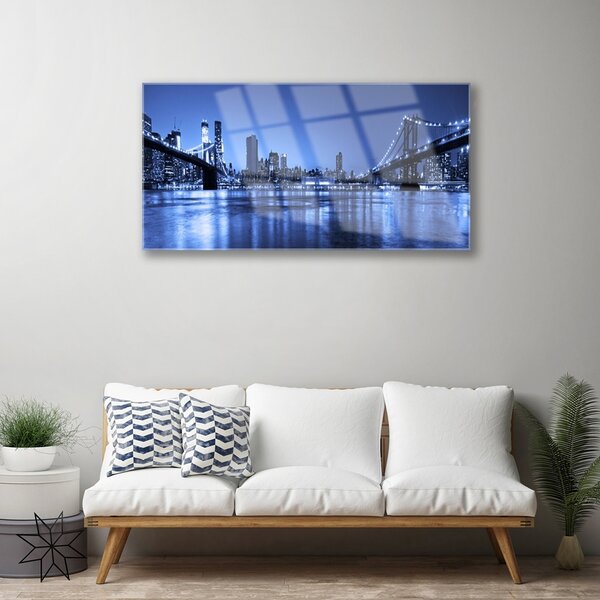 Quadro in vetro Architettura del ponte della città 100x50 cm 2 appendini