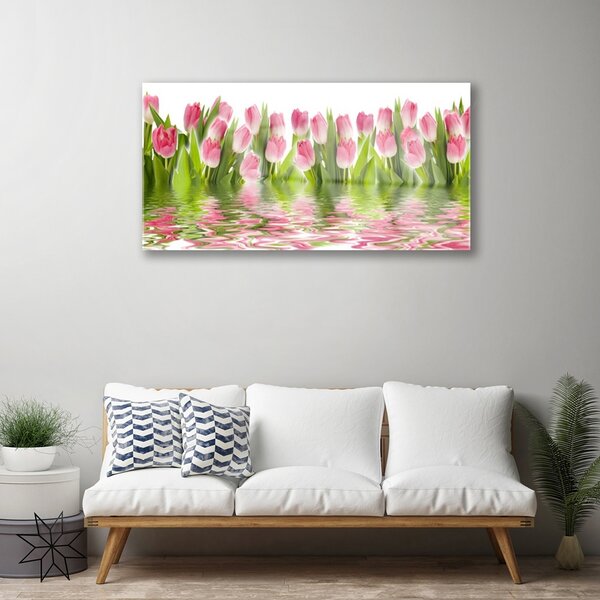 Quadro in vetro Tulipani Pianta Naturale 100x50 cm 2 appendini