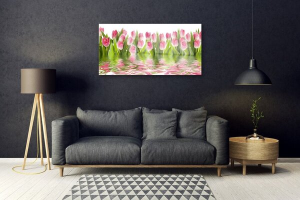Quadro in vetro Tulipani Pianta Naturale 100x50 cm 2 appendini