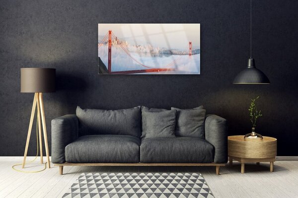 Quadro in vetro Architettura cloud Bridge 100x50 cm 2 appendini