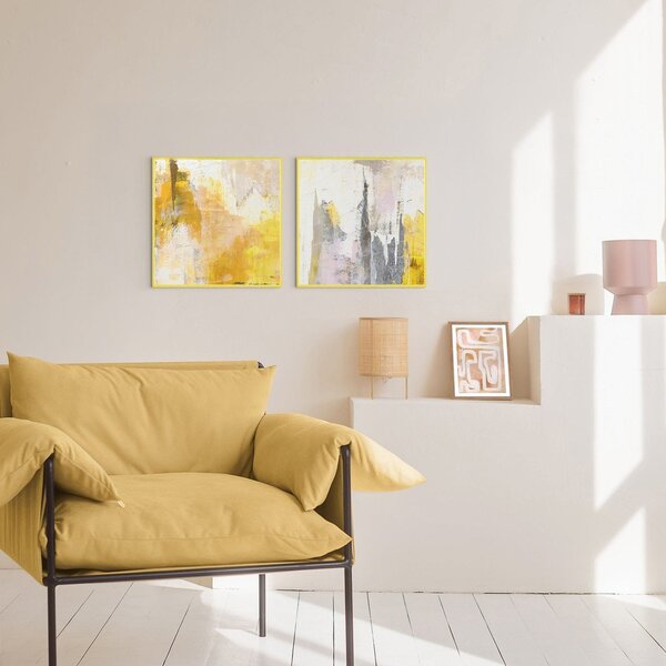 Set di dipinti stampati/con elementi dipinti a mano con cornice inclusa/dipinti su tela 2 pz 41,5x41,5 cm New Age Yellow – Malerifabrikken