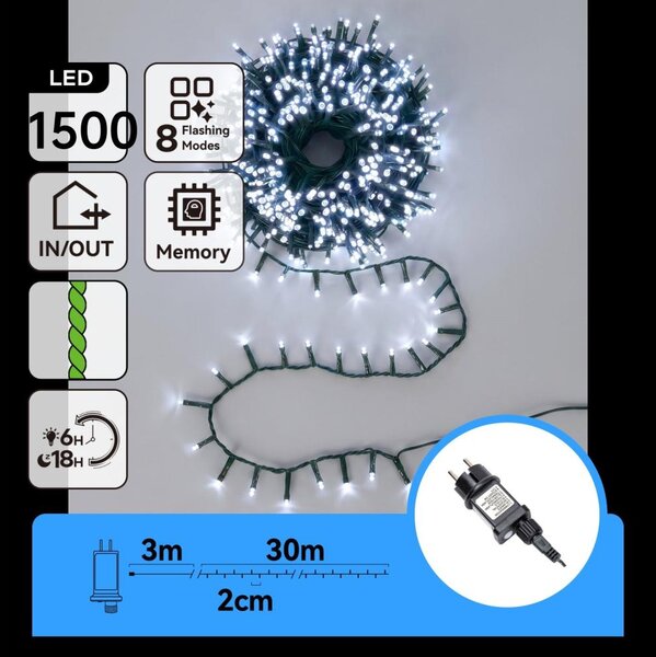 Aigostar - LED Catena luminosa natalizia da esterno 1500xLED/8 funzioni 33m IP44 bianco freddo