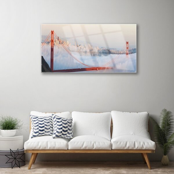 Quadro in vetro Architettura cloud Bridge 100x50 cm 2 appendini