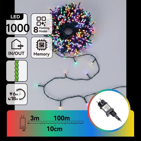 Aigostar - Catena luminosa natalizia LED da esterno 1000xLED/8 funzioni 103m IP44 multicolore