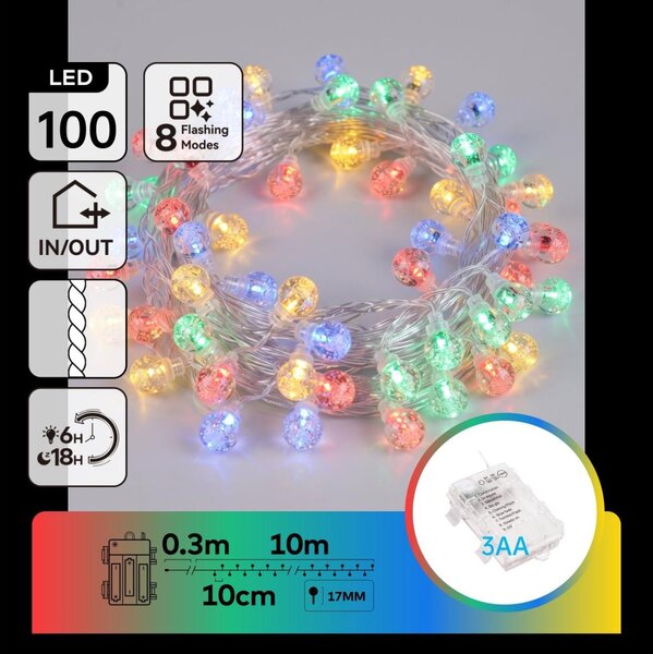 Aigostar - Catena luminosa natalizia LED da esterno 100 LED/8 funzioni/3xAA/10,3 m/IP44/multicolore