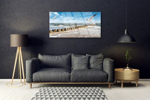Quadro in vetro Gabbiani Paesaggio marino 100x50 cm 2 appendini