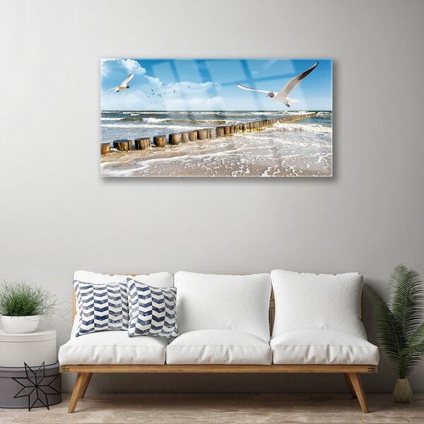 Quadro in vetro Gabbiani Paesaggio marino 100x50 cm 2 appendini