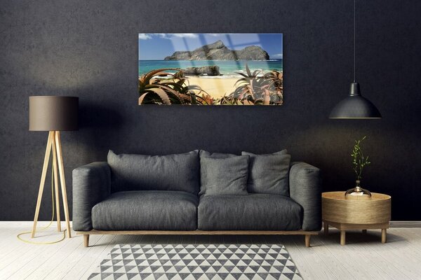 Quadro in vetro Spiaggia Mare Roccia Paesaggio 100x50 cm 2 appendini