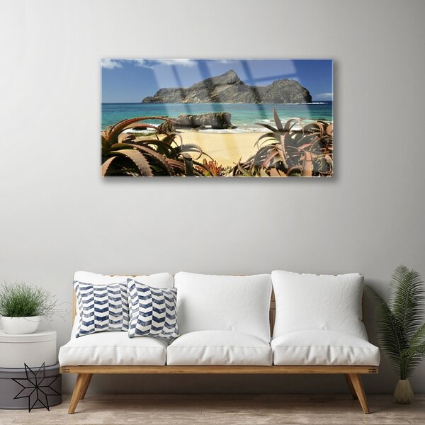 Quadro in vetro Spiaggia Mare Roccia Paesaggio 100x50 cm 2 appendini