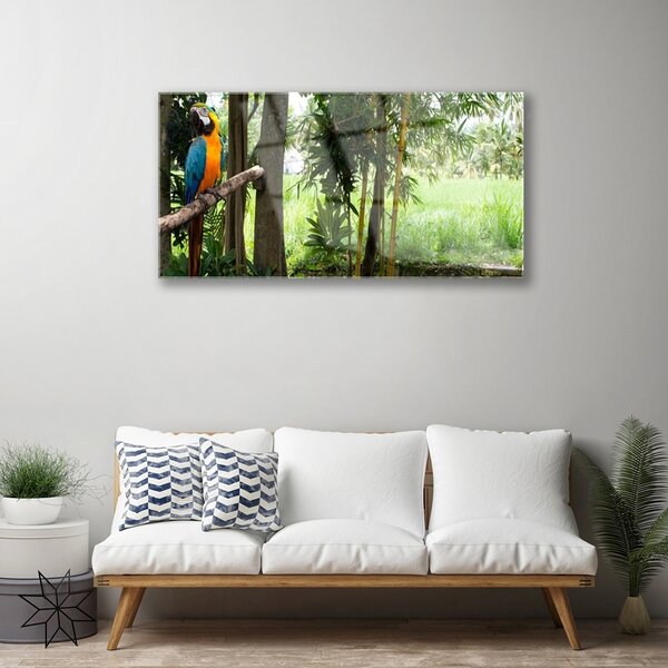 Quadro su vetro Albero dei pappagalli Natura 100x50 cm 2 appendini