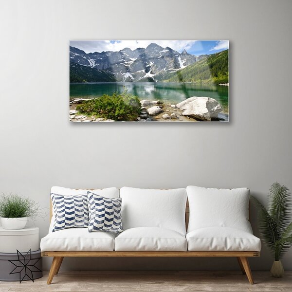 Quadro in vetro Paesaggio del lago di montagna 100x50 cm 2 appendini
