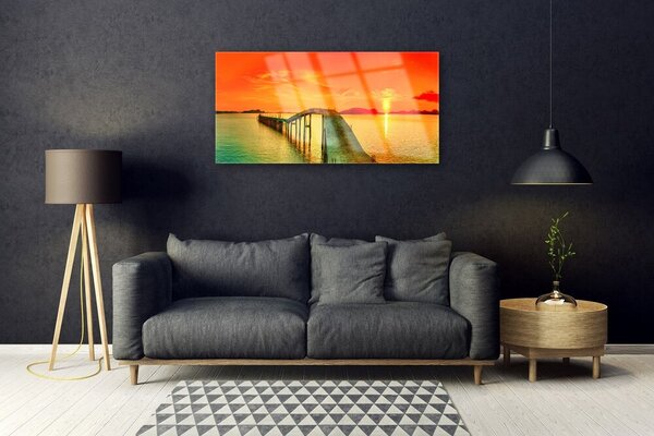 Quadro in vetro Architettura del mare a ponte 100x50 cm 2 appendini