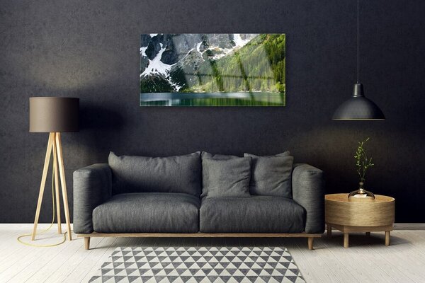 Quadro vetro Lago Foresta Montagne Paesaggio 100x50 cm 2 appendini