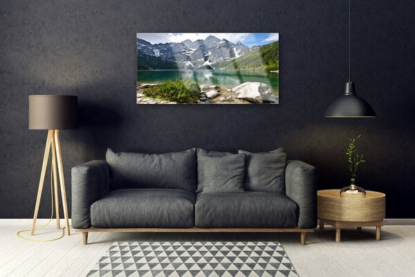 Quadro in vetro Paesaggio del lago di montagna 100x50 cm 2 appendini