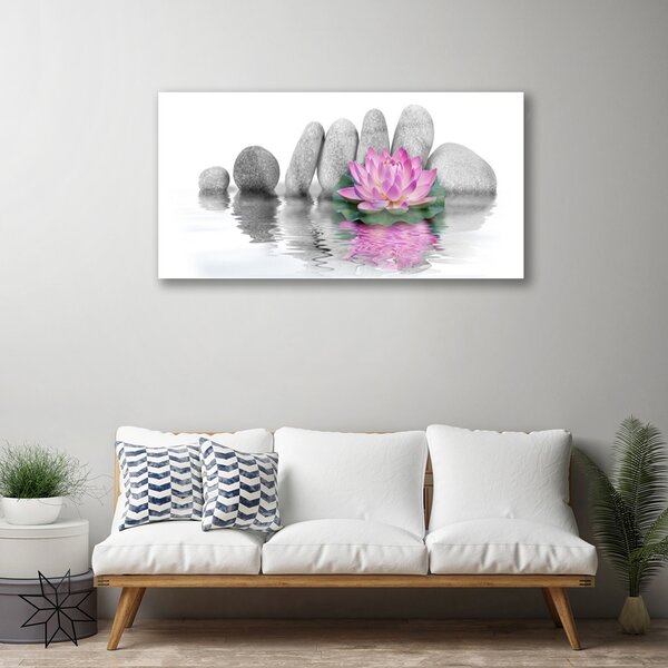 Quadro vetro Pietre di fiori d'arte 100x50 cm 2 appendini