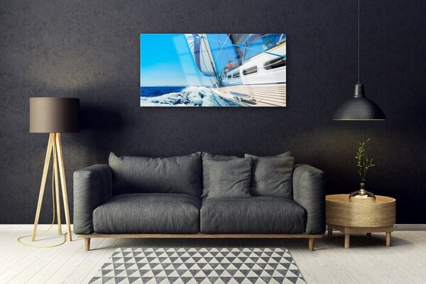 Quadro in vetro Barca Mare Paesaggio 100x50 cm 2 appendini