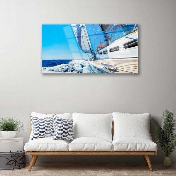 Quadro in vetro Barca Mare Paesaggio 100x50 cm 2 appendini
