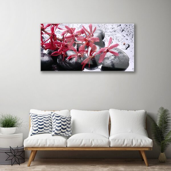 Quadro in vetro Pietre di fiori d'arte 100x50 cm 2 appendini